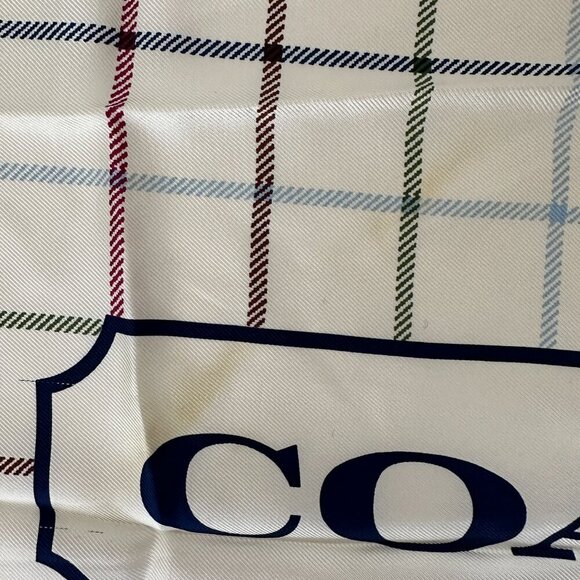 Vtg COACH 100% Silk Scarf Tattersall Plaid 21" x 21" Signature COACH Logo EVC - Picture 3 of 5